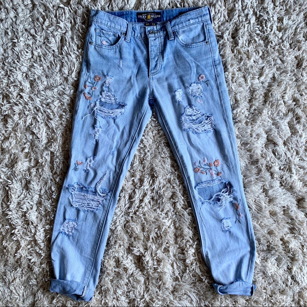Lucky Brand Embroidered Boyfriend Denim